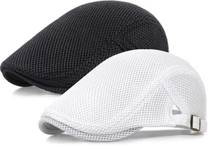 2 Pack Men's Mesh Cap Breathable Summer Newsboy Hat Adjustable Beret Ivy Cap ... - Picture 1 of 7