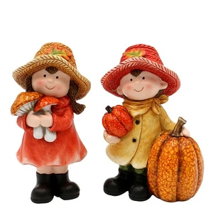 NIEDLICHE HERBST-KINDER FIGUREN - Herbstdeko PAAR MÄDCHEN & JUNGE je 18 cm groß - Bild 1 von 9