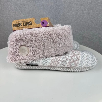 Muk Luks Melinda Bootie Slippers Size XL 11/12 Ivory Fairisle Hard Sole Faux Fur - Image 1 of 4