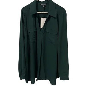 41 Weißdorn Top Damen Plus 3X Grün Langarm Popover Büro Karriere Reif NW - Bild 1 von 10