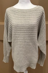 J.Crew Wool Cashmere Boat Neck Cable Knit Gray Sweater Dolman Sleeves Women L - Picture 1 of 7
