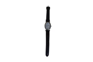 Vintage Solitaire Watch Unisex Oval Face Black Leather Band Japan Quartz Art - Picture 1 of 5