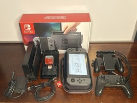 Nintendo Switch Grey Joycons Pro Controller CIB Mario Party 256 GB SD 1 DAY SHIP