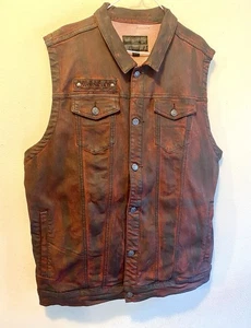 Wornstar Idolmaker Distressed Black & Maroon Rugged Motor Cycle Vest Size 3XLG. - Picture 1 of 6