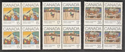 Canada #870-2, 3 Blocks "Christmas-Greeting Card" 15¢, 17¢, & 35¢ Stamps OG MNH - Image 1 of 2