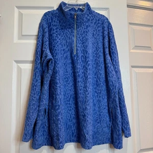 Susan Graver Top 1X Weekend Pullover Blau Burnout Jacquard Leopard Quarter Zip - Bild 1 von 16
