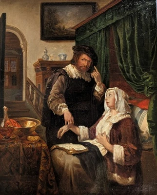 Franz von Mieris Kopie, Der Arztbesuch, Friedrich Kaufmann 1865, Öl auf Platte - Bild 1 von 4