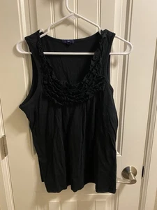 Gap L Tank Top Black Ruffle Front Shirt Large Lg - Picture 1 of 6