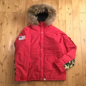 BAPE CAMO Fur Hoodie Batting Jacket a bathing ape NIGO Red Size L - Picture 1 of 9