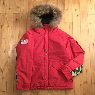 BAPE CAMO Fur Hoodie Batting Jacket a bathing ape NIGO Red Size L - Image 1 of 4