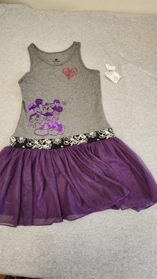 Disney Parks Minnie Mouse Dress Girls Youth XL 14/16 Gray Purple Tutu Tank Foil - Image 1 of 4