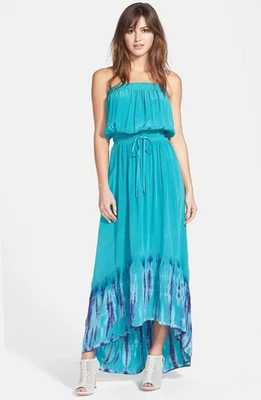 100% Silk Maxi Dress Gypsy 05 Global Village Size M Blouson Teal/Purple Bohemian - Image 1 of 4