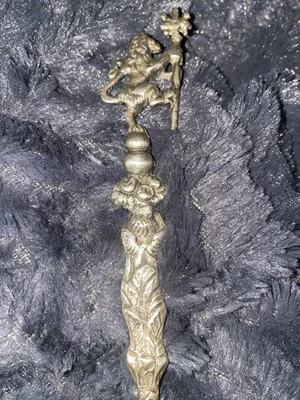 SALAD SERVING FORK! Vintage ITALY flatware intricate LION CHERUB design LOVELY  - Image 1 of 4