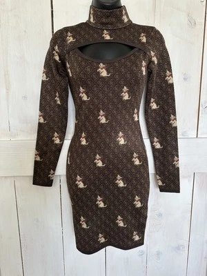 Guess X Banksy Brandalised Quattro Kitty Cutout Sweater Dress Bodycon NWT Sz XS - Image 1 of 4