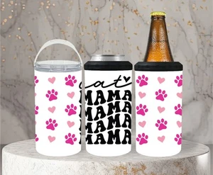 16 Oz Cat Mama Pawprint 4 In 1 Can Cooler - Picture 1 of 1