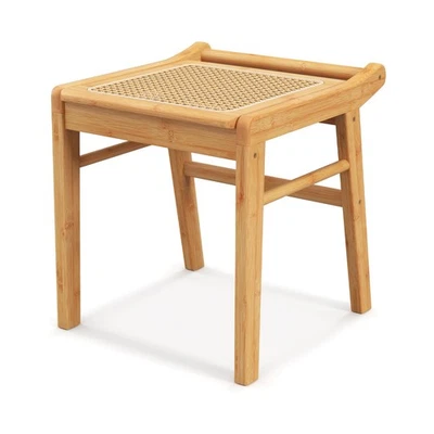 Rattan Footstool Vanity Make-up Stool Ottoman Bamboo Compact Sitting Stool - Image 1 of 4