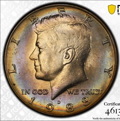 Trueview Rainbow TONED 1988 D MS 67 John Kennedy Half Dollar PCGS Slab OCE 1055 Cover