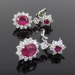 Vintage 7.35ct Vivid Red Ruby & 4.0ct Diamond Platinum Dangling Drop Earrings - Picture 1 of 12