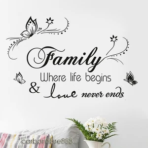 Family Wall Stickers Quote Art Decal Mural Paper Butterfly Vines Home Decoration - Picture 1 of 7