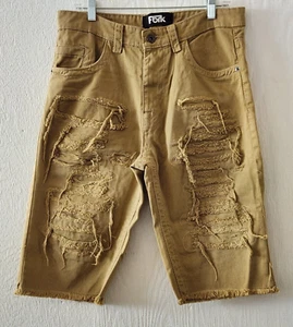 Fbrk Brown Distressed Men's 32 Rip Bermuda Casual Shorts (E7) - Picture 1 of 7