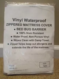 Cubierta protectora de colchón con cremallera impermeable de vinilo con doble cama barrera blanca - Imagen 1 de 4