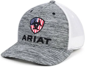 Ariat Hat Mens Baseball Cap US Flag Patch Mesh Snap Back Grey - Picture 1 of 2