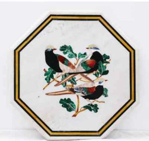 20" white Marble Table Top side bird Inlay Semi Precious Stone Home wall Decor - Picture 1 of 3