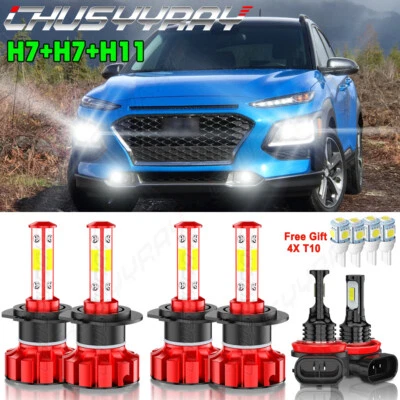 Kit de lâmpadas de neblina para Hyundai Kona 2018-2019 6 peças farol de LED feixe Hi/Lo - Imagem 1 de 4