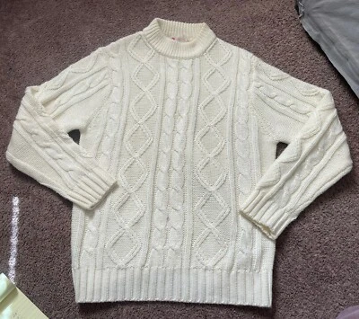 Vtg 70s Sears Men's Ivory Cable knit Fisherman Sweater ~ sz Large  - Image 1 of 4