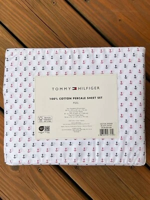 Juego completo de sábanas Tommy Hilfiger estampadas con ancla náutica 100 % algodón blanco azul rojo Foto 1 de 4