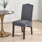Set of 2/4 Grey Velvet Upholstered High Back Dining Chair Padded Seat Wood Legs