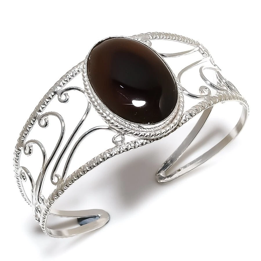 Brazalete de plata de ley 925 hecho a mano con piedras preciosas de ágata Montana talla 7-8" Foto 1 de 1