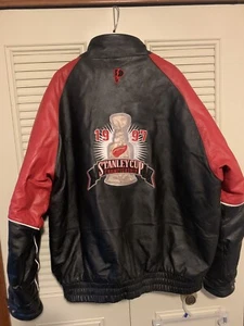 XXL Red Wings 1997 Leather Jacket Stanley Cup Champions NHL ProPlayer Zip Up - Picture 1 of 12