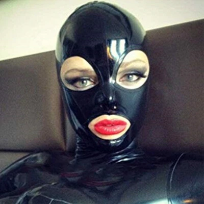 Latex Hood Open Eyes Mouth Back Zipper for Beautiful Girl Club Wear Rubber Mask - Image 1 of 3