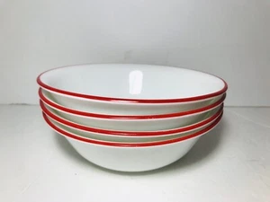 VTG Corelle Cereal Bowl Vitrelle Bandhani White w/Red Rim 6” Farmhouse Set Of 4 - Picture 1 of 8