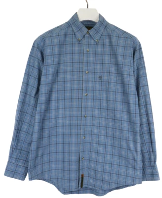 Timberland Shirt Men Small Blue Checked Pockets Logo Button-Down Long Sleeves - Image 1 of 4