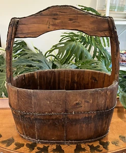 Antique 19th Century Chinese Wooden Water Carrying Bucket Made in China - Picture 1 of 13