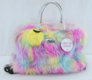 EUC Justice 'Fuzzy Rainbow Emoji' Carry On Luggage | Telescoping Handle, Rolls - Picture 1 of 10