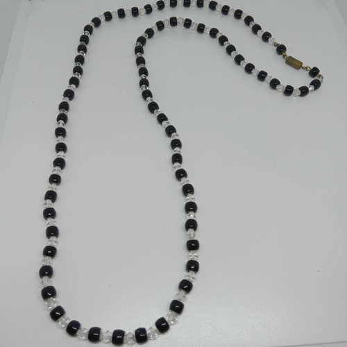 VETEMENTS Black Beaded Necklace Round Clear Beads G Tone Barrel Clasp 14" Hooked