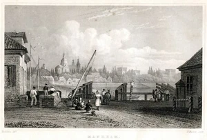 Manheim Village with townspeople 1840 Steel Engraving - Picture 1 of 3