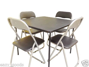 Standard Bridge Tisch & 4 Stühle Set klappbar quadratisch Büro Arbeitszimmer Schreibtisch schwarz - Bild 1 von 7