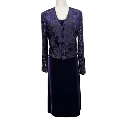 Conjunto de chaqueta de vestir midi de terciopelo púrpura vintage talla 14 Y2K Fairy Whimsigoth Foto 1 de 4