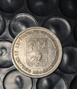 1954 REPUBLIKA DE VENEZUELA SILVER 25 CENTIMOS. Some Toning ~ Combined Shipping  - Picture 1 of 2