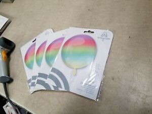 LOT OF 4 Amscan Ombre Rainbow Orbz Sphere Balloon 16 inch Party Helium