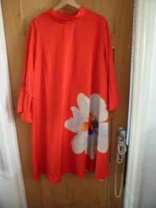SHIEN 3 XL HIGH NECK MIN IRON LONG SLEEVE & GATHER BELL RED DRESS FLOWER PATTERN - Picture 1 of 4