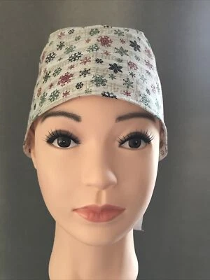 100% Cotton Multi Colored Snowflake/Music Notes Scrub Cap With Mask Buttons L/XL - Image 1 of 3