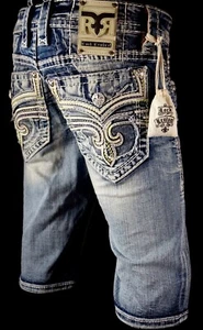 $220 Mens Rock Revival Jeans "Jack Shorts" Multi-Color Stitch Leather Inserts 38 - Picture 1 of 11