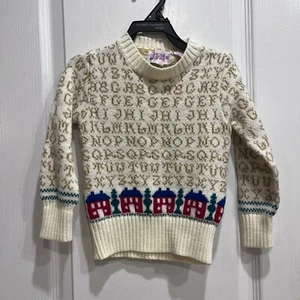 Vintage Girl’s Gear School Cream Alphabet Sweater Size Small/4 - Picture 1 of 10