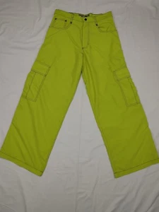 Pantalones Kikwear Baggy Raver Skater Y2K - Verde Neón con Costuras Negras y Naranja - Imagen 1 de 12