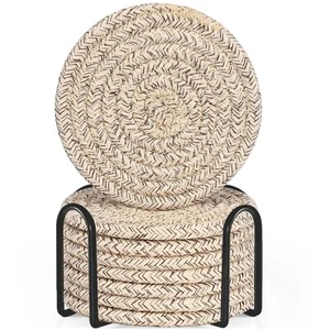 8 Pcs Drink Coasters with Holder, Cotton Woven Absorbent Coasters for Drinks,... - Picture 1 of 7